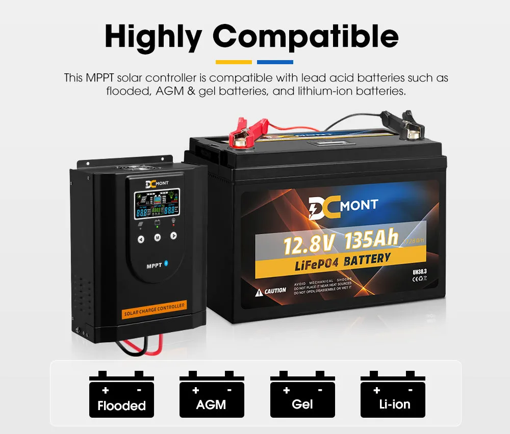 60A MPPT Bluetooth Solar Charge Controller LiFePO4 Battery Compatible