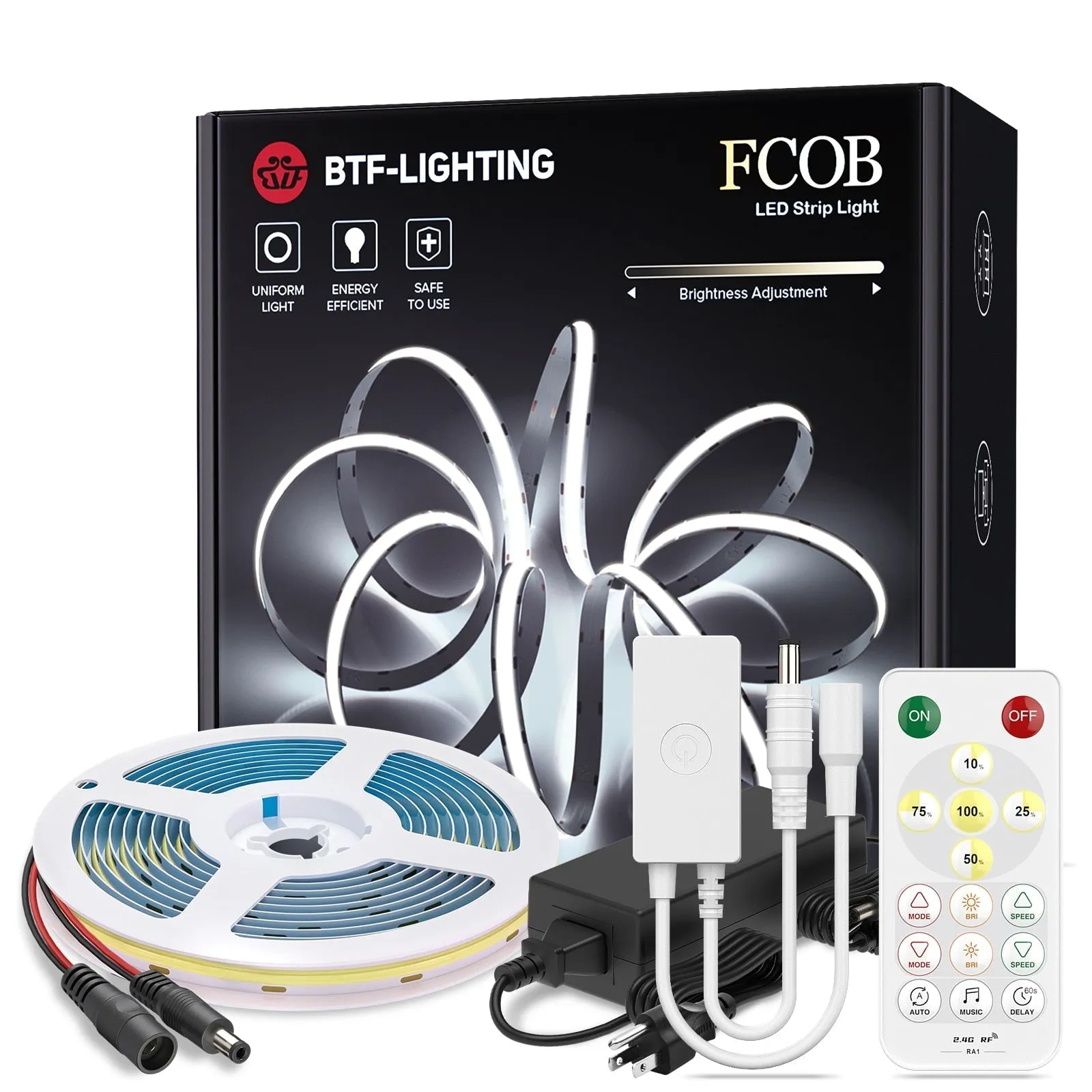 FCOB LED Lights Kit 480 LEDs Music Bluetooth APP 2.4G RF 16 Keys Dimmable High Density FOB COB Led Light Strips for Room 12V 24V