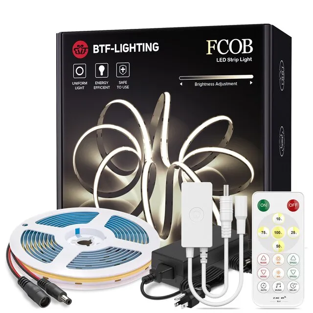 FCOB LED Lights Kit 480 LEDs Music Bluetooth APP 2.4G RF 16 Keys Dimmable High Density FOB COB Led Light Strips for Room 12V 24V