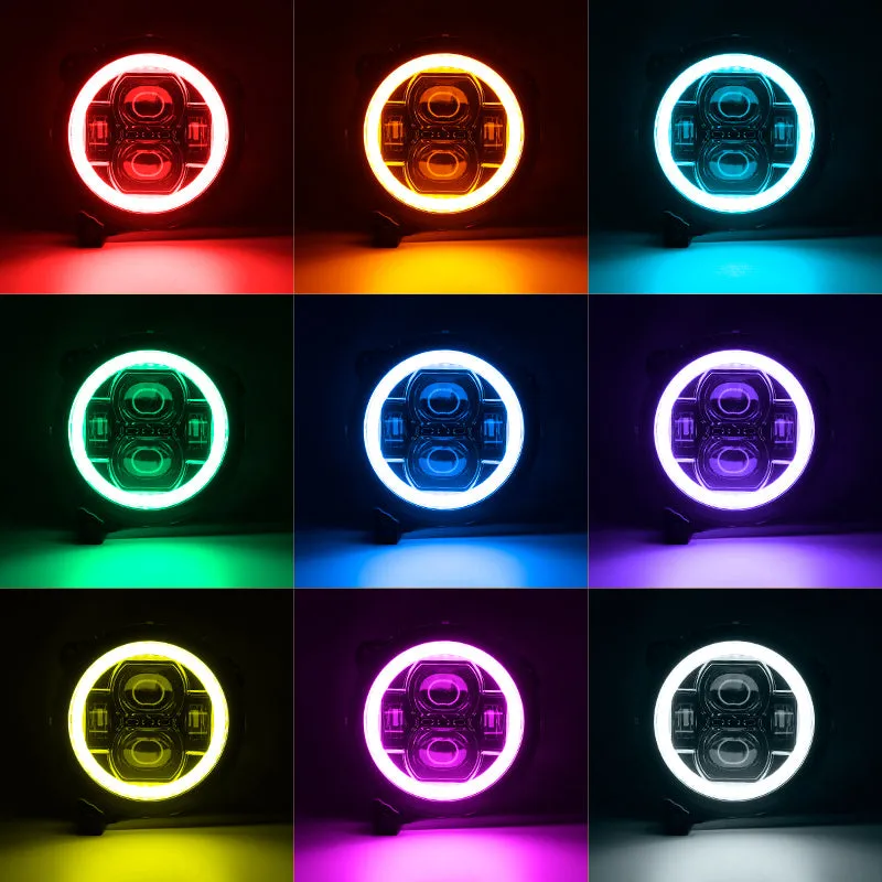 Multi-function 9" LED RGBW Headlights & RGBW Fog Lights for 2018-2024 Jeep JL and JT