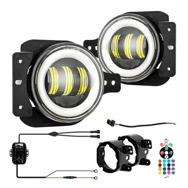 Suparee Jeep LED Fog Lights with RGB Halo for 2018  Wrangler JL & 2020  Gladiator JT